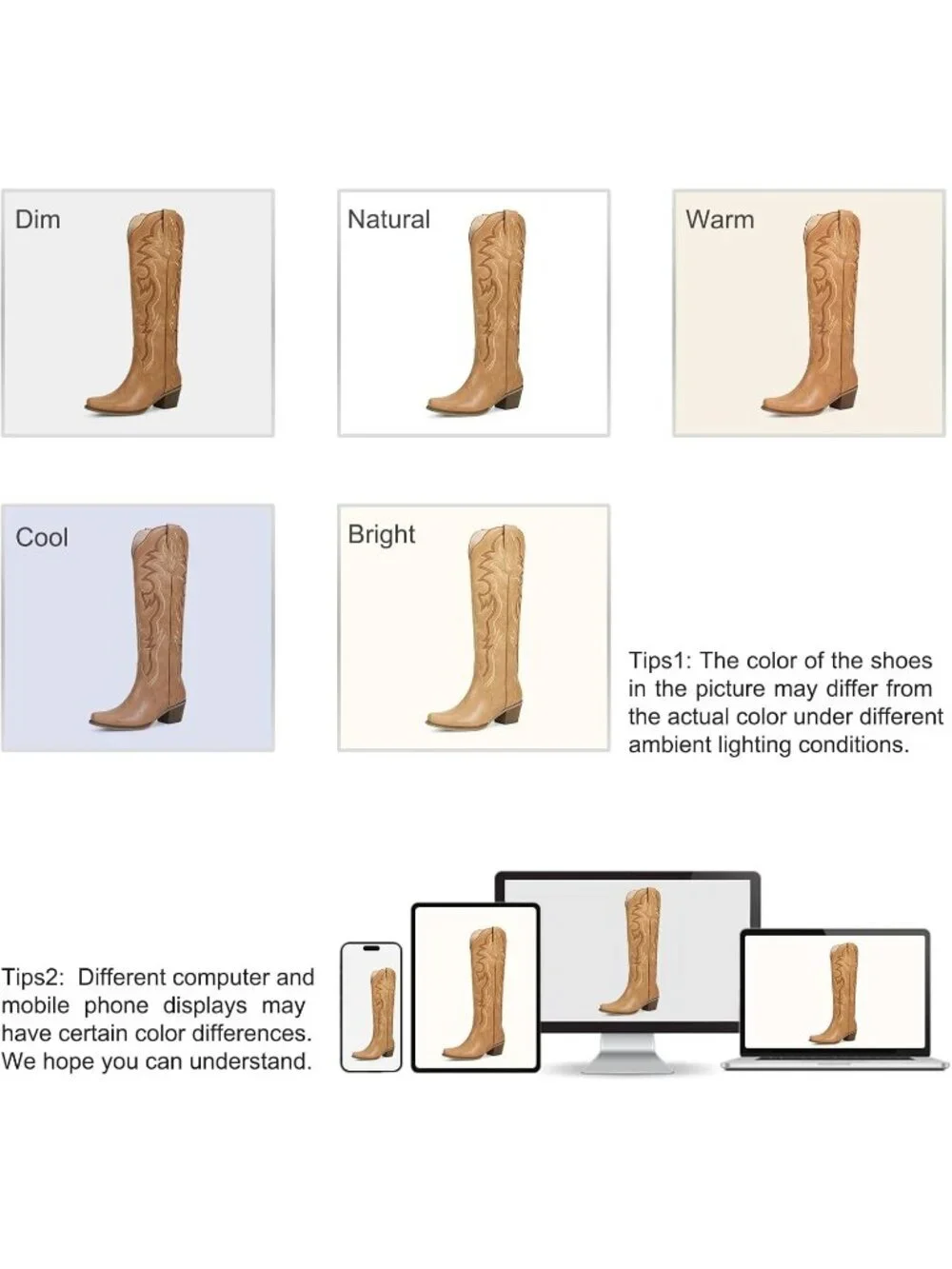 Women's Matte Tan Chunky Heel Slip on Pointed Knee High Cowgirl Tall Boots
